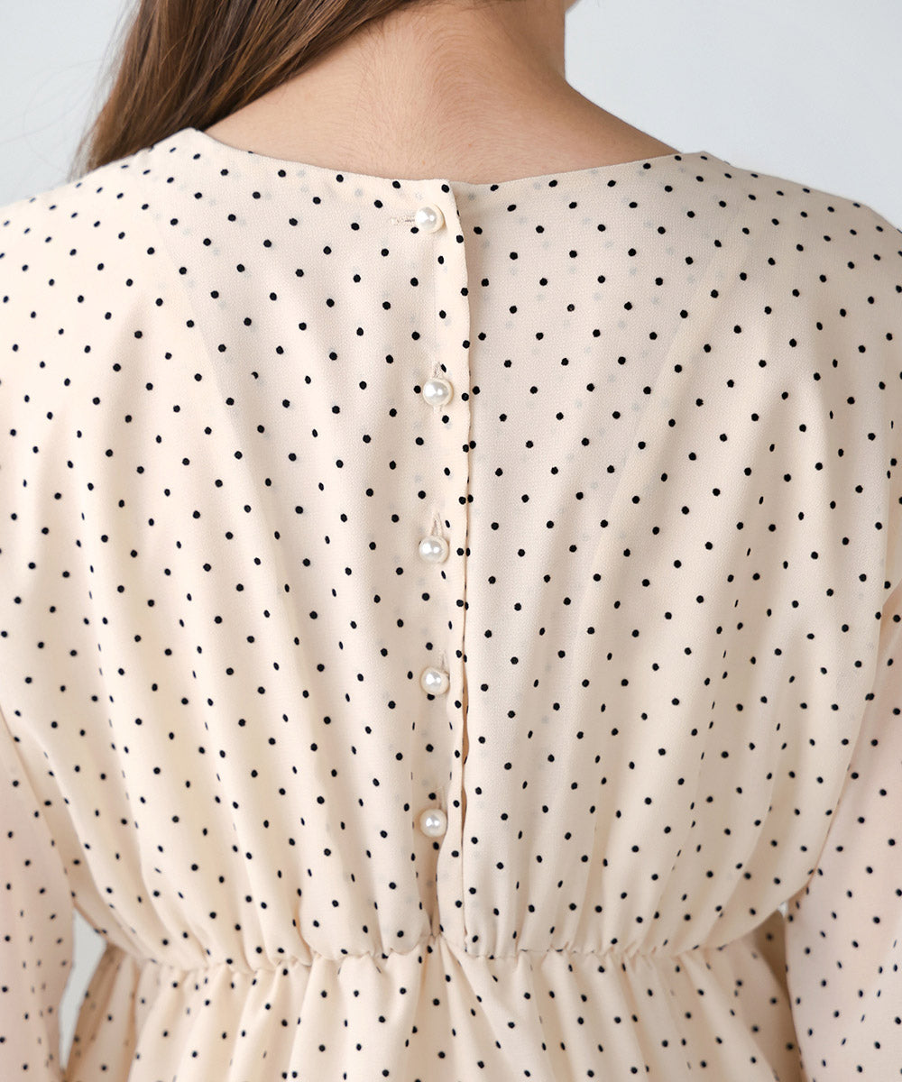 SHEER DOT GATHERED SLIT ONEPIECE