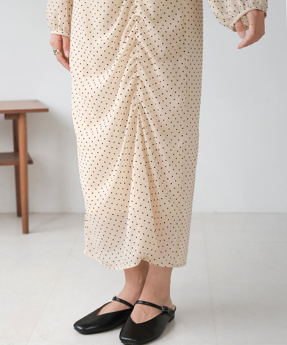 SHEER DOT GATHERED SLIT ONEPIECE