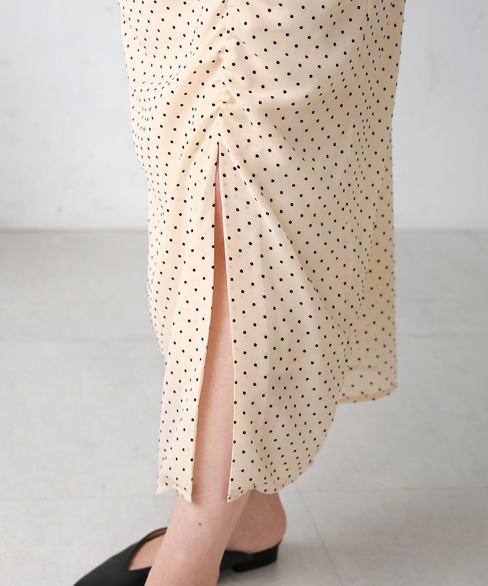 SHEER DOT GATHERED SLIT ONEPIECE