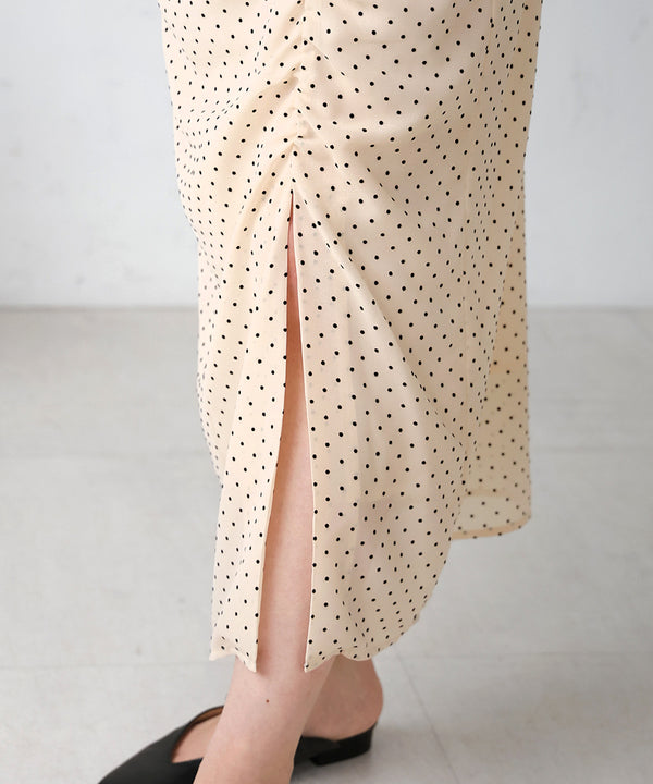 SHEER DOT GATHERED SLIT ONEPIECE
