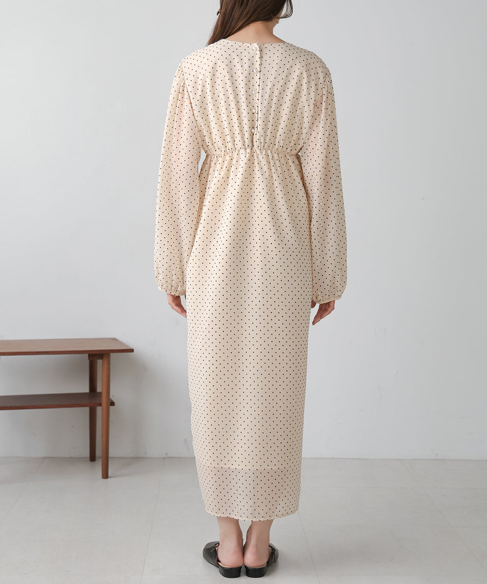 SHEER DOT GATHERED SLIT ONEPIECE