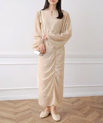 SHEER DOT GATHERED SLIT ONEPIECE