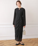 SHEER DOT GATHERED SLIT ONEPIECE