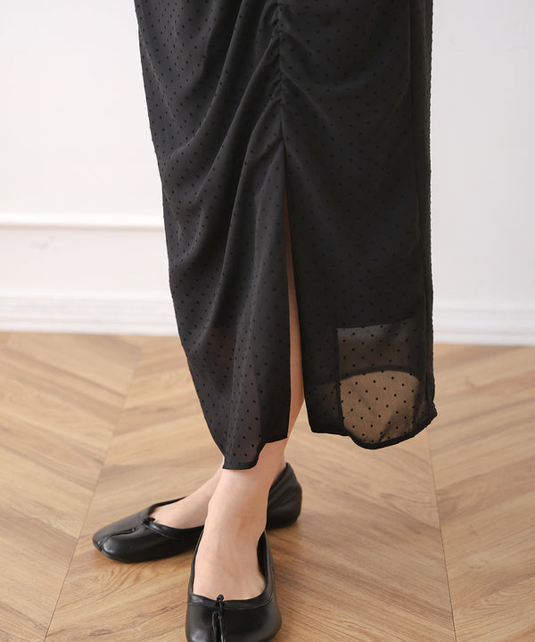 SHEER DOT GATHERED SLIT ONEPIECE