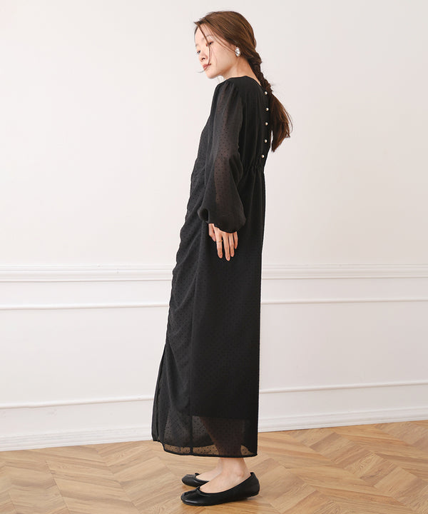 SHEER DOT GATHERED SLIT ONEPIECE
