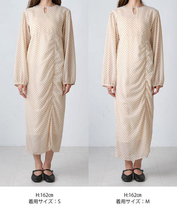 SHEER DOT GATHERED SLIT ONEPIECE