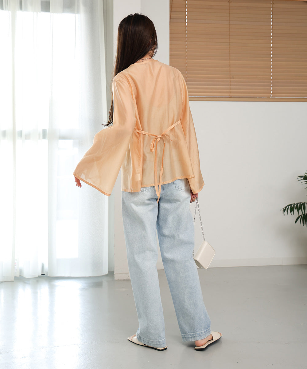 PINTUCK FLARE SLEEVE BLOUSE