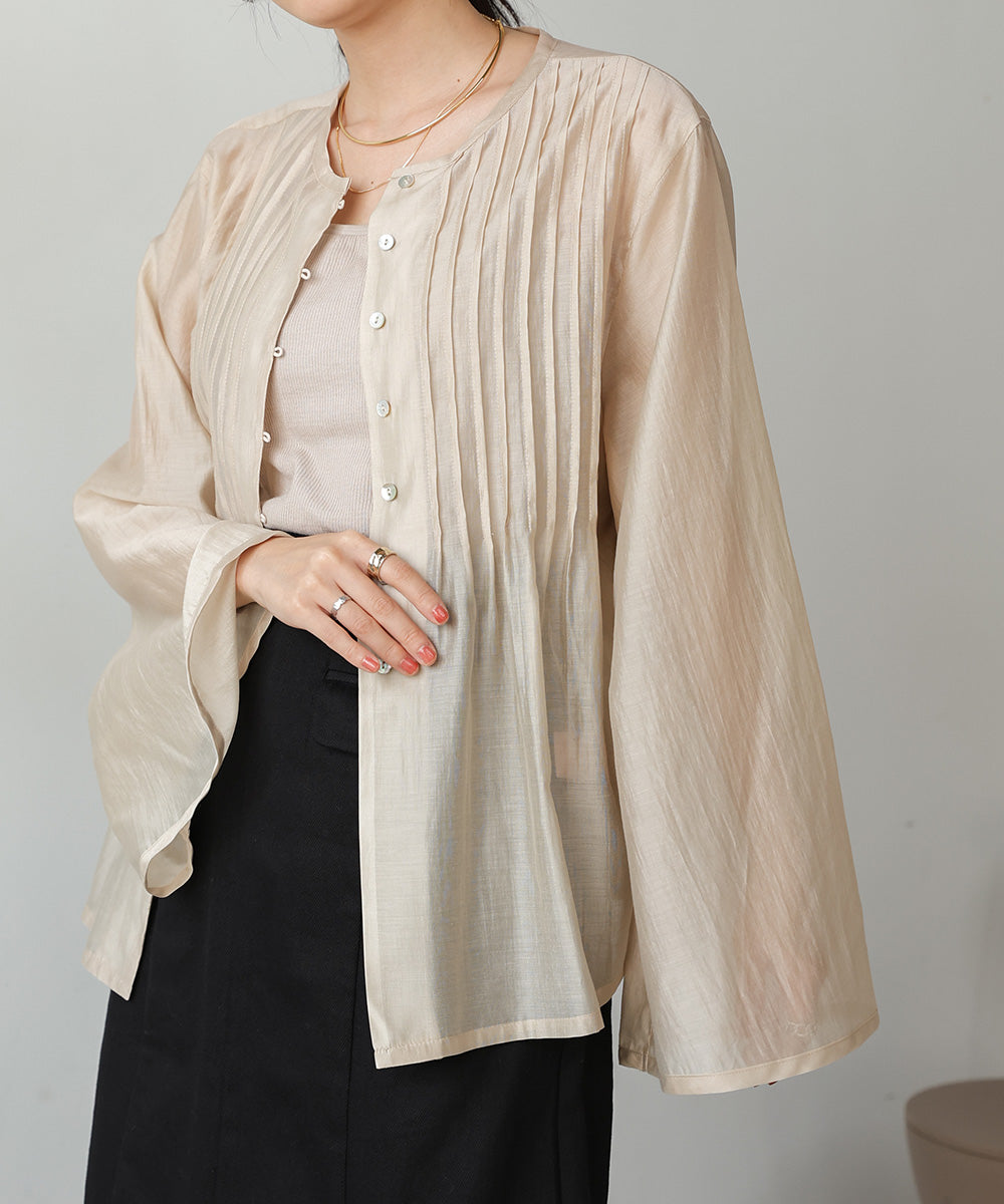 PINTUCK FLARE SLEEVE BLOUSE