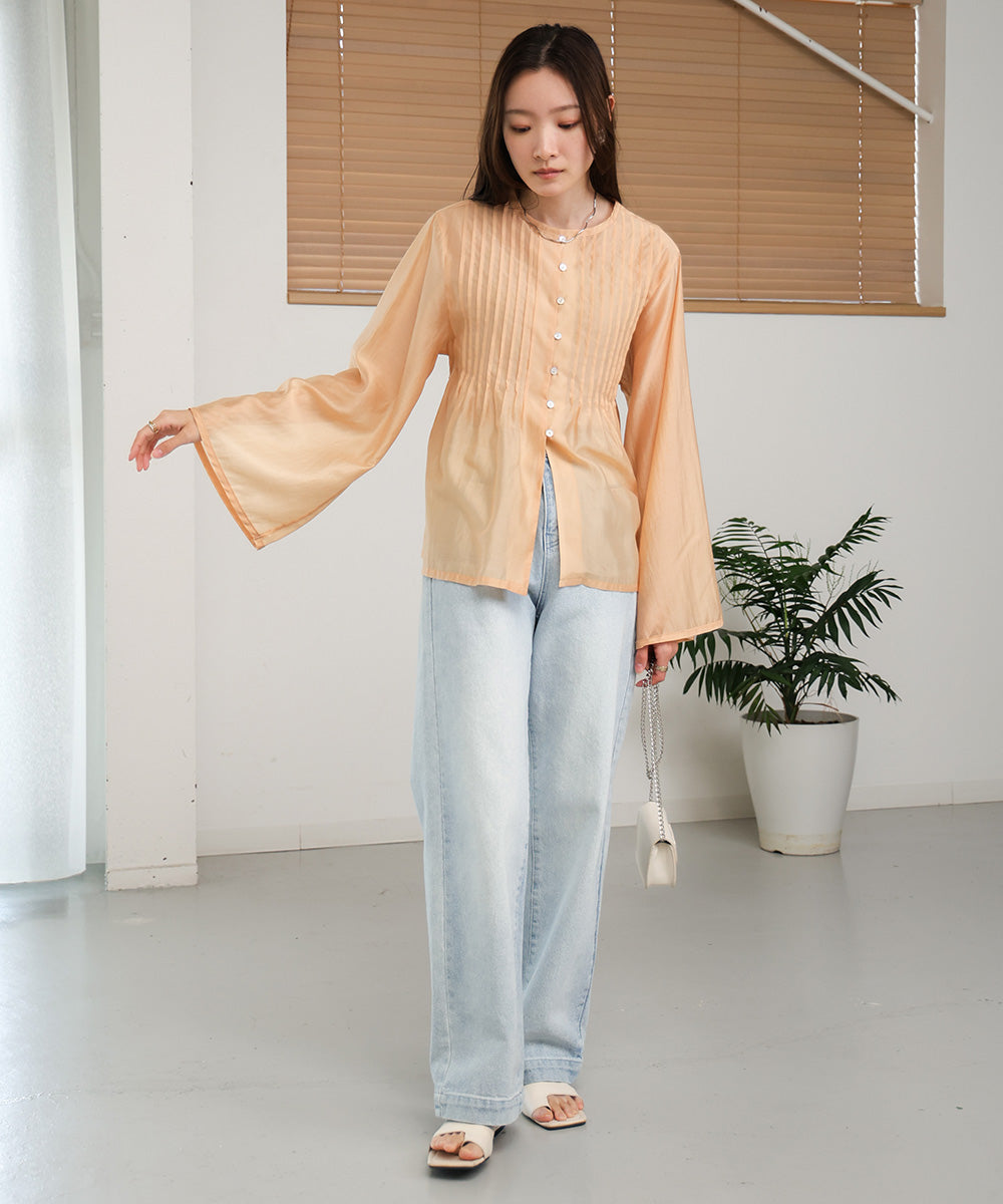PINTUCK FLARE SLEEVE BLOUSE
