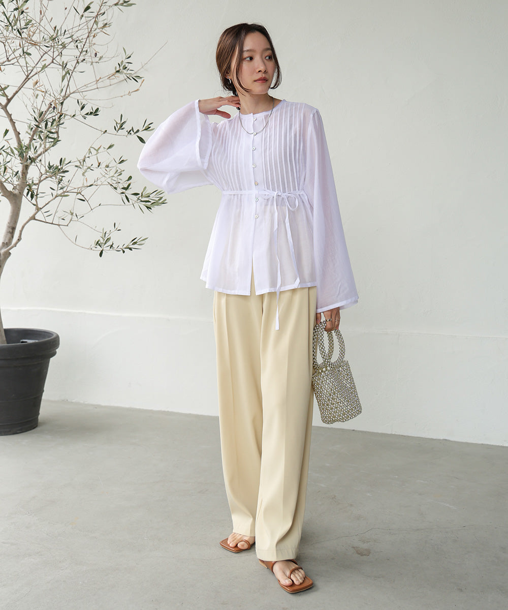PINTUCK FLARE SLEEVE BLOUSE