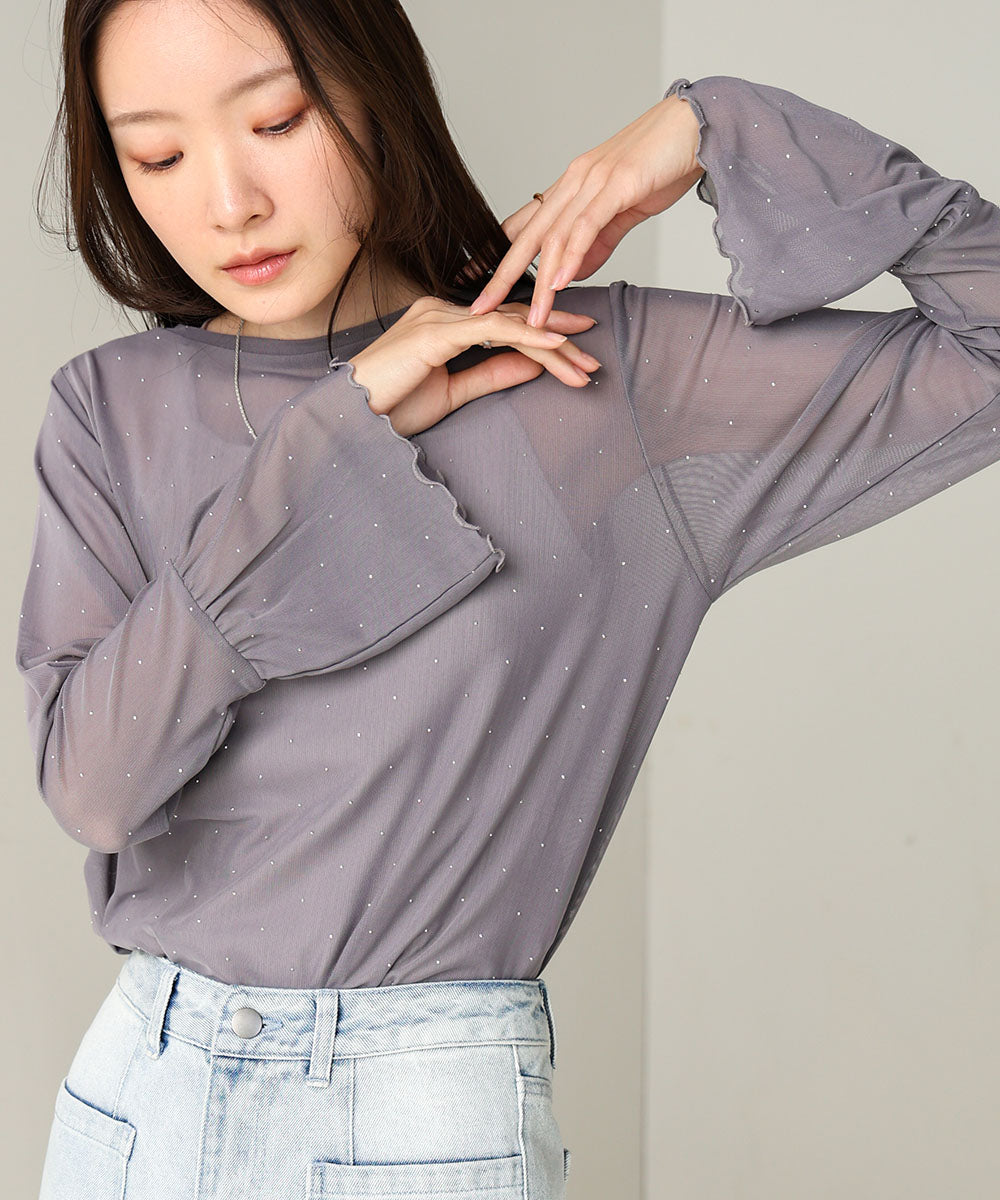 RHINESTONE SHEER TOP