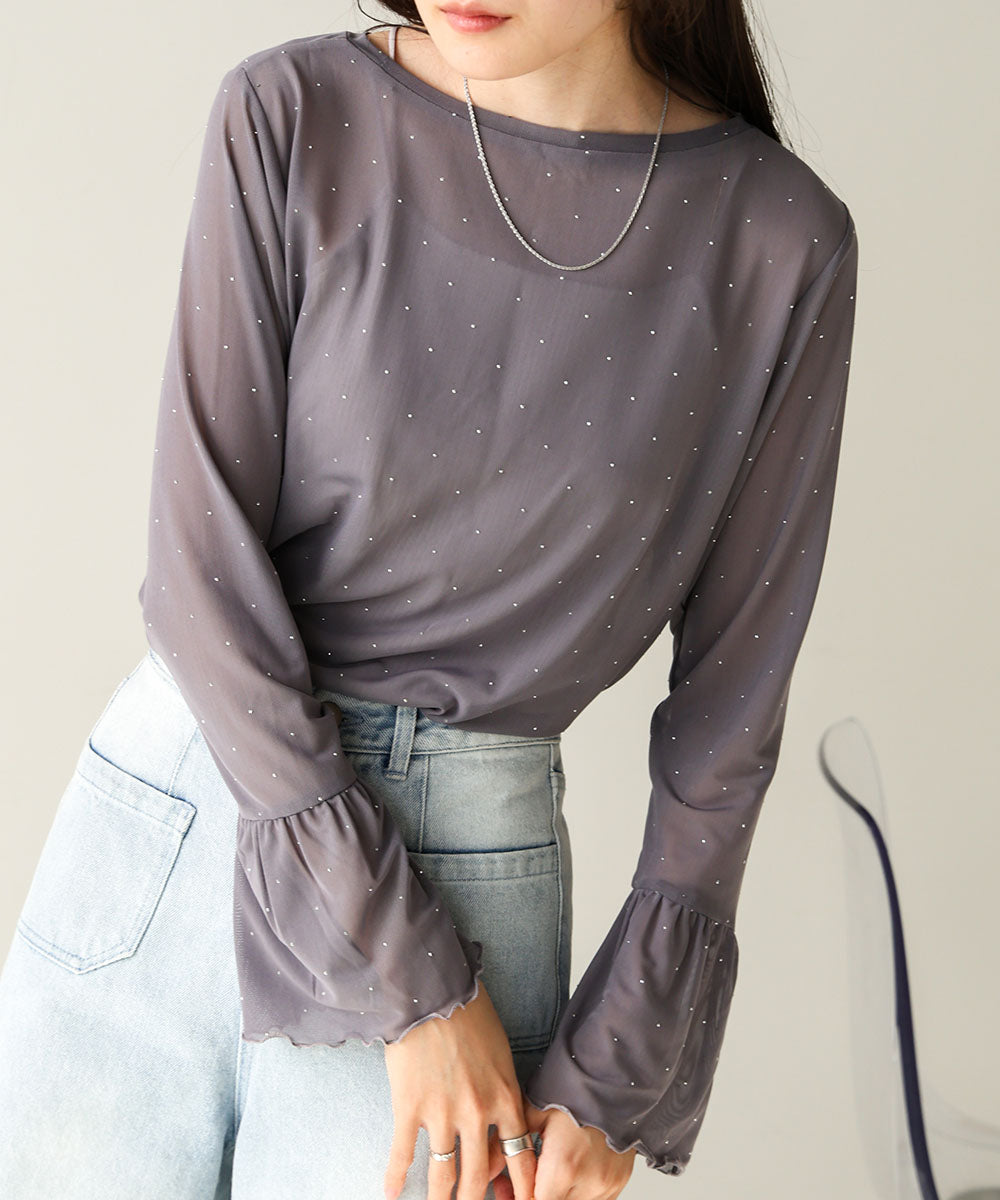 RHINESTONE SHEER TOP