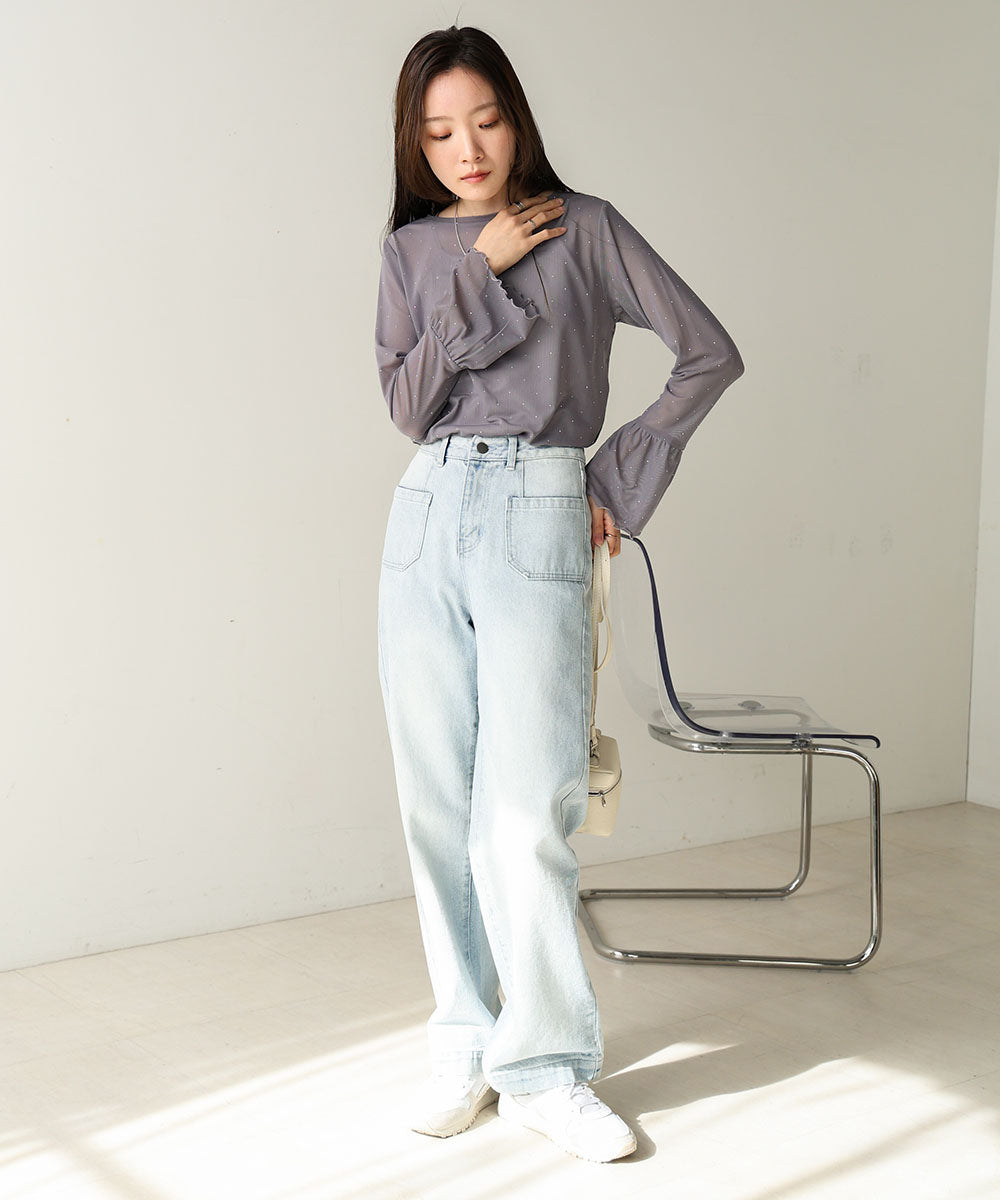 RHINESTONE SHEER TOP