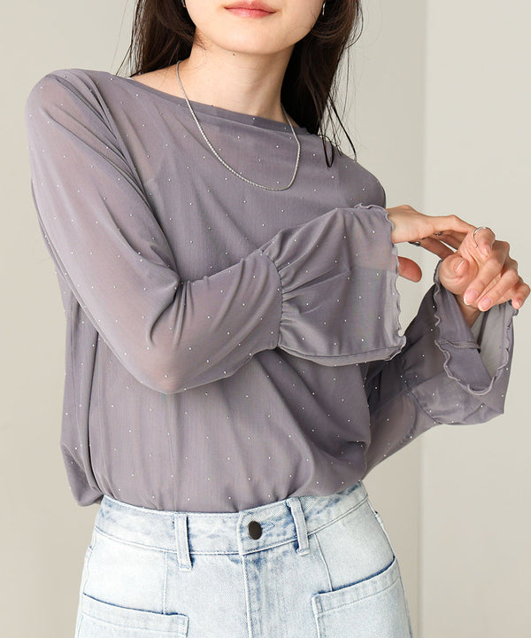 RHINESTONE SHEER TOP