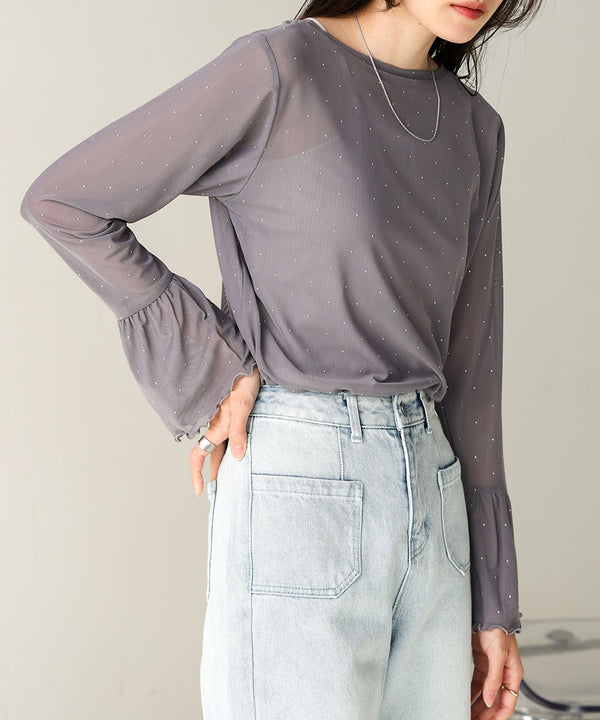 RHINESTONE SHEER TOP