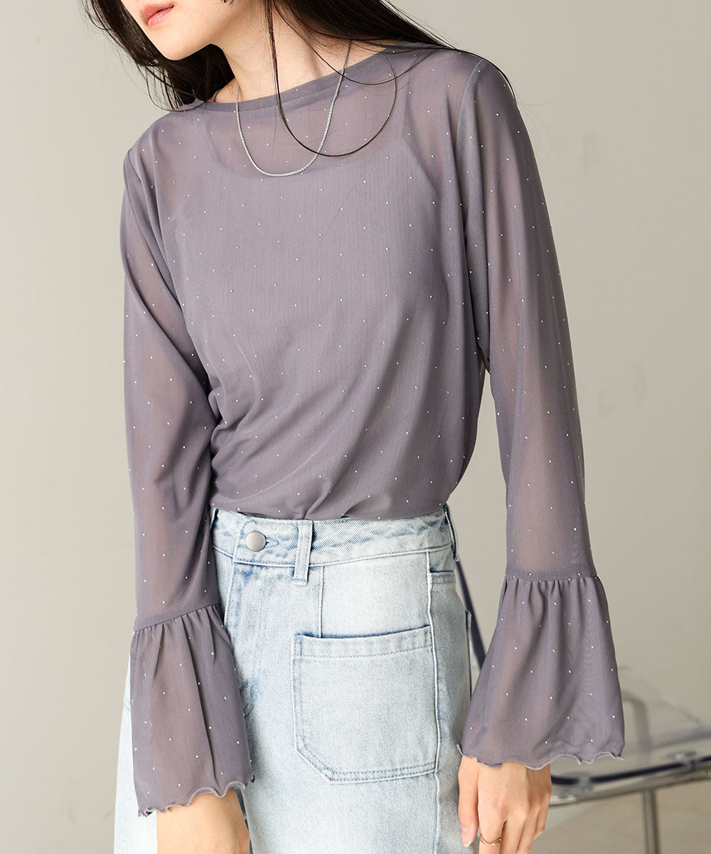 RHINESTONE SHEER TOP