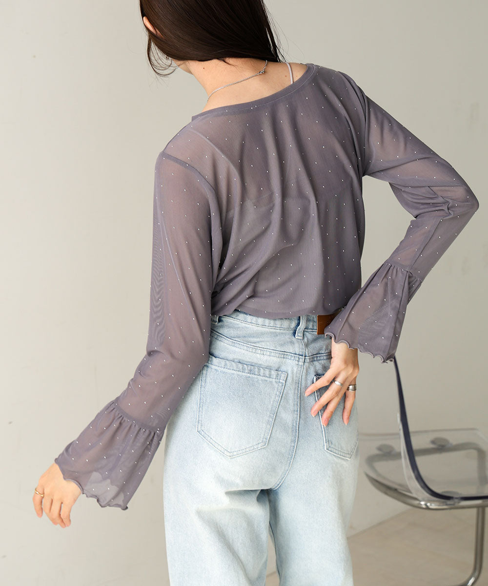 RHINESTONE SHEER TOP