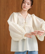 2way sleeve volume ribbon blouse
