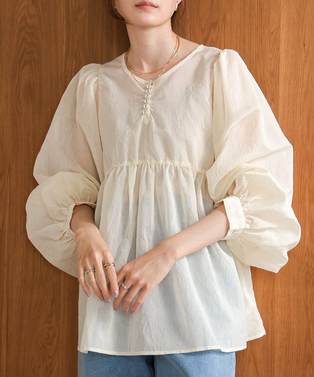 2way sleeve volume ribbon blouse