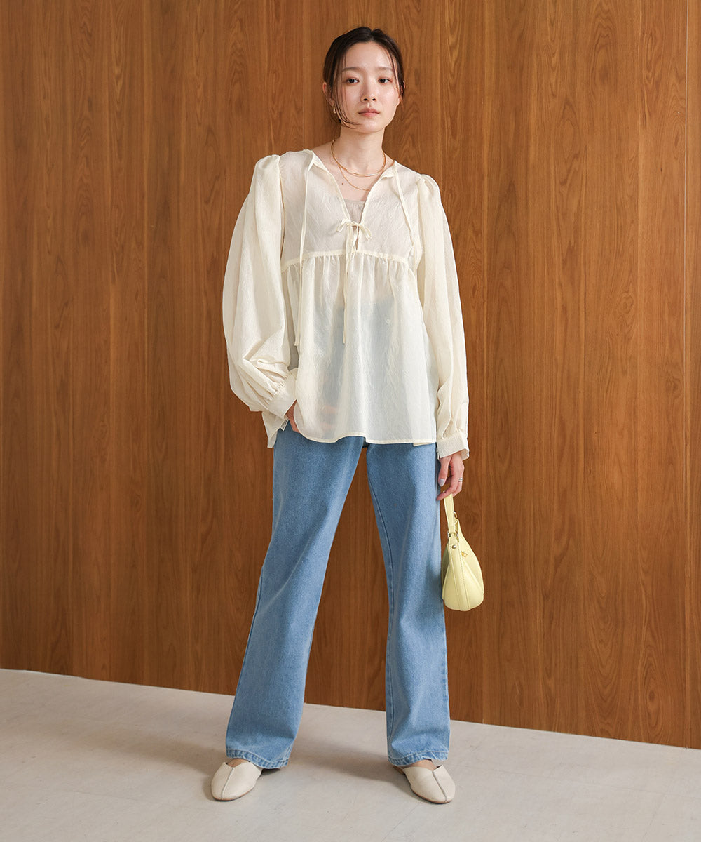 2way sleeve volume ribbon blouse