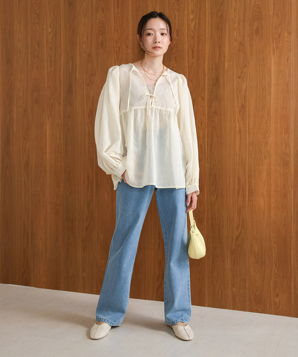 2way sleeve volume ribbon blouse
