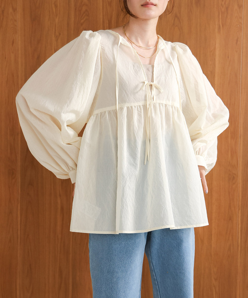 2way sleeve volume ribbon blouse
