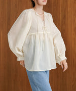 2way sleeve volume ribbon blouse