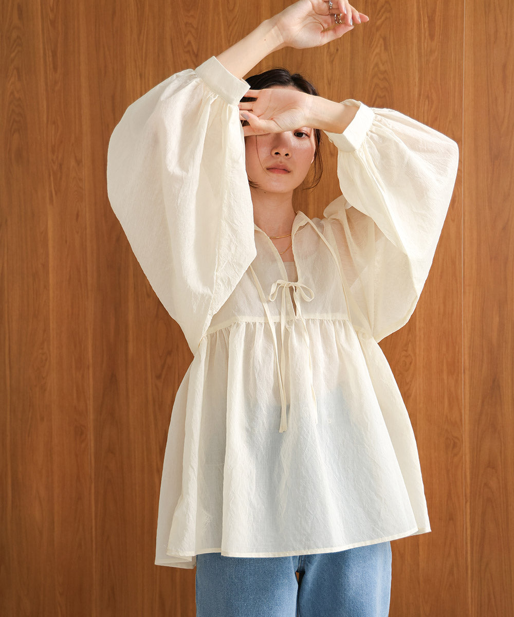 2way sleeve volume ribbon blouse
