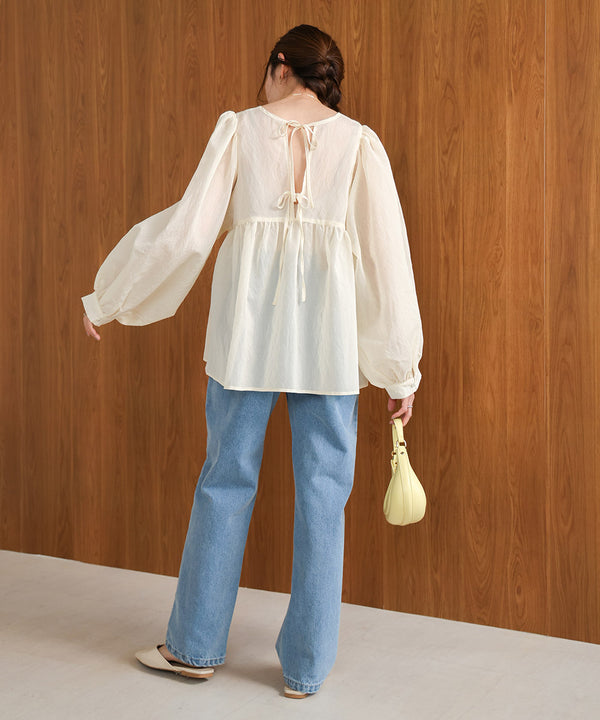 2way sleeve volume ribbon blouse