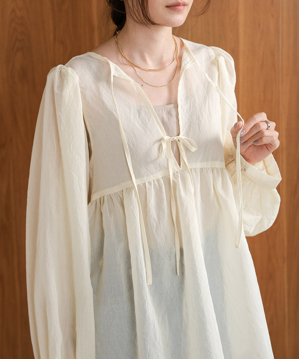 2way sleeve volume ribbon blouse