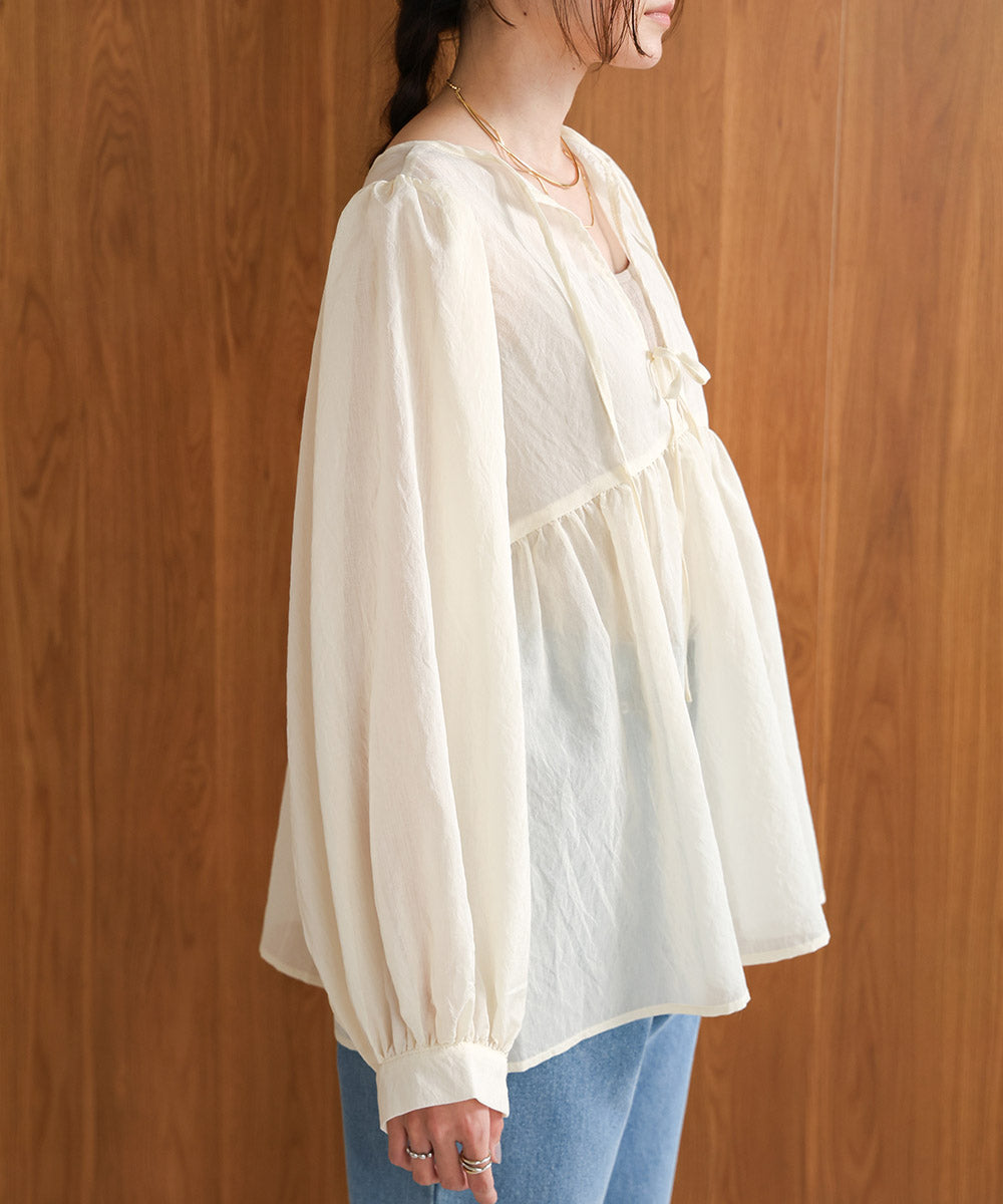 2way sleeve volume ribbon blouse