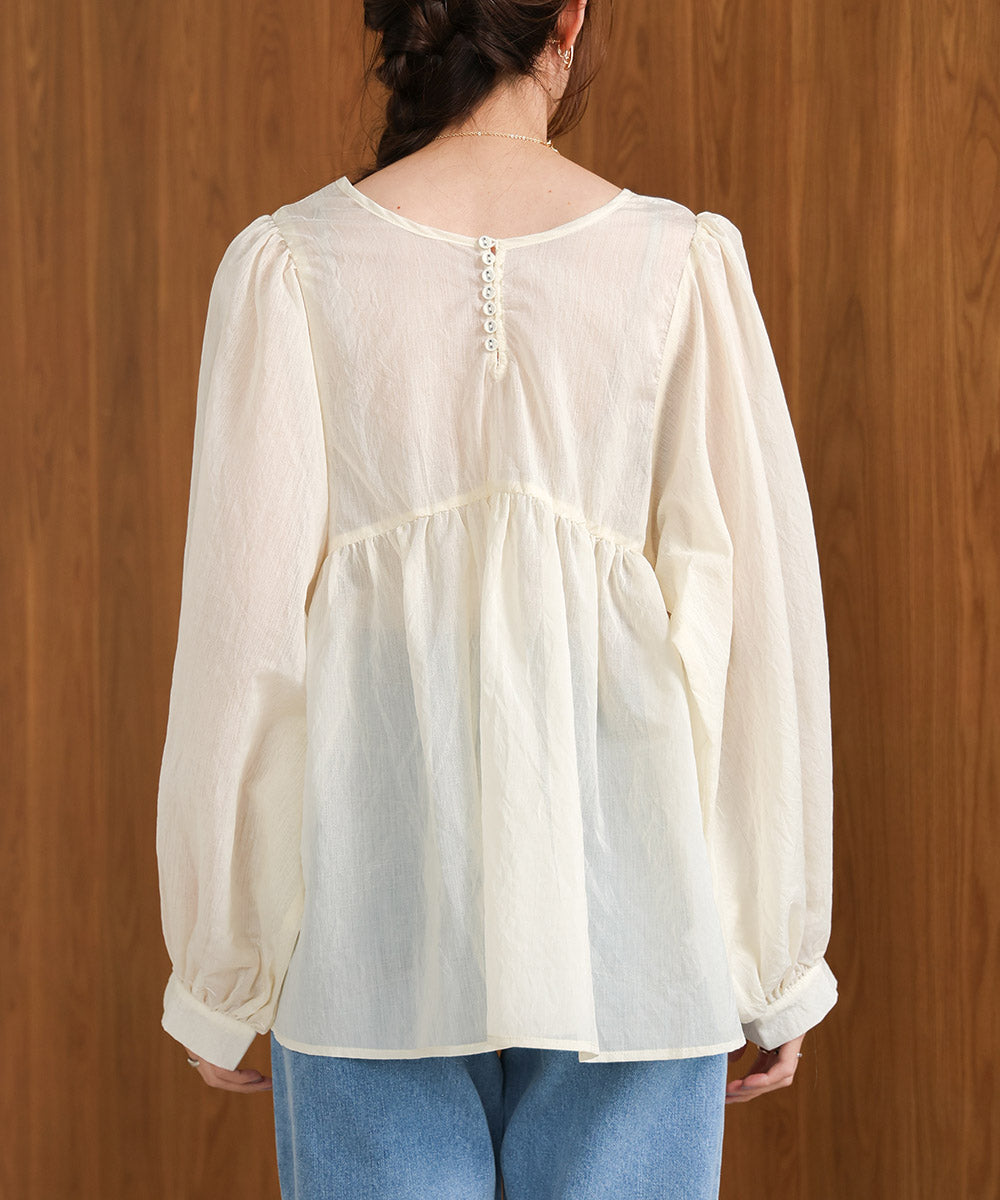 2way sleeve volume ribbon blouse