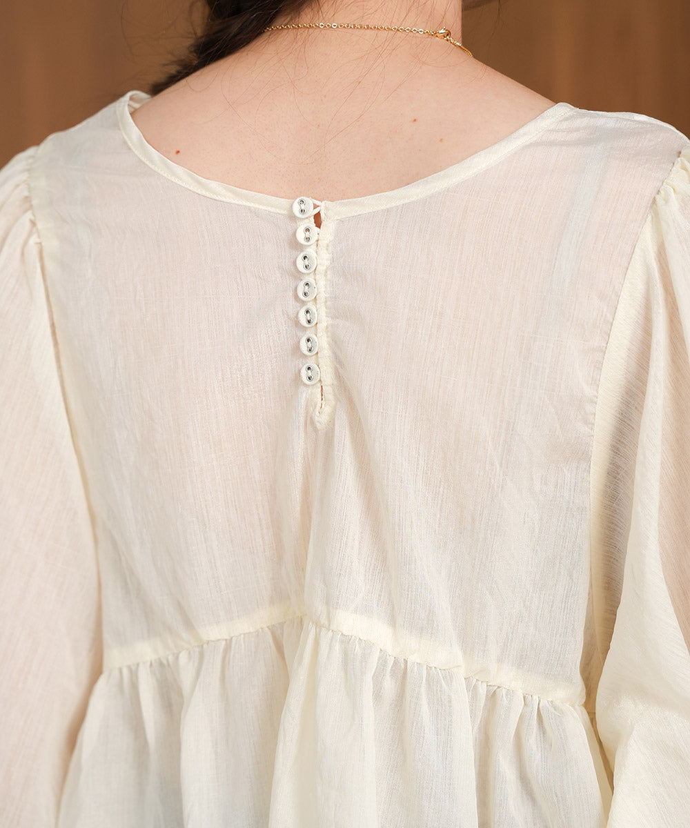 2way sleeve volume ribbon blouse