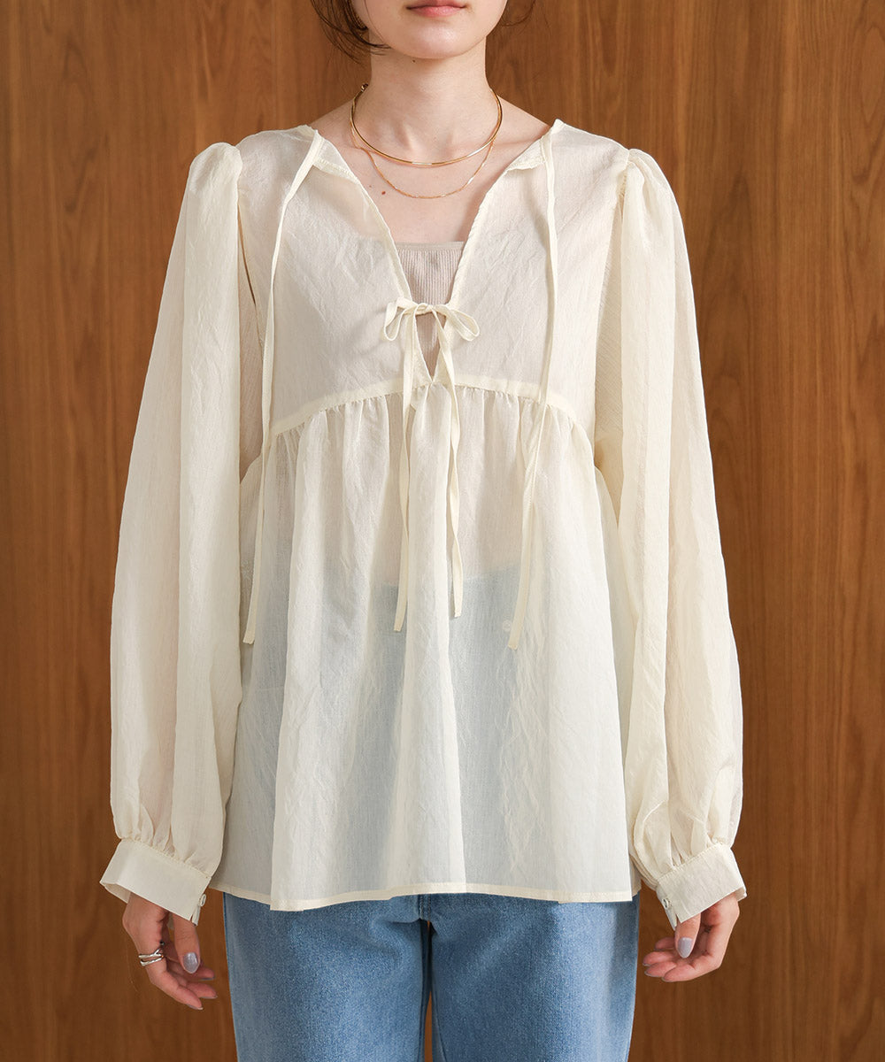 2way sleeve volume ribbon blouse