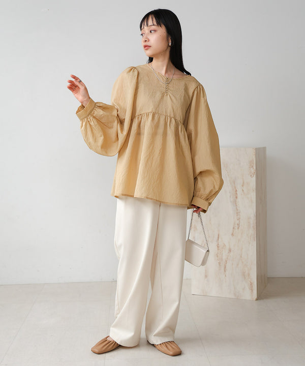 2way sleeve volume ribbon blouse
