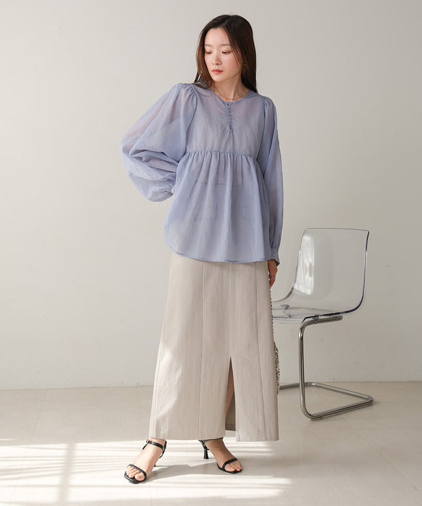 2way sleeve volume ribbon blouse