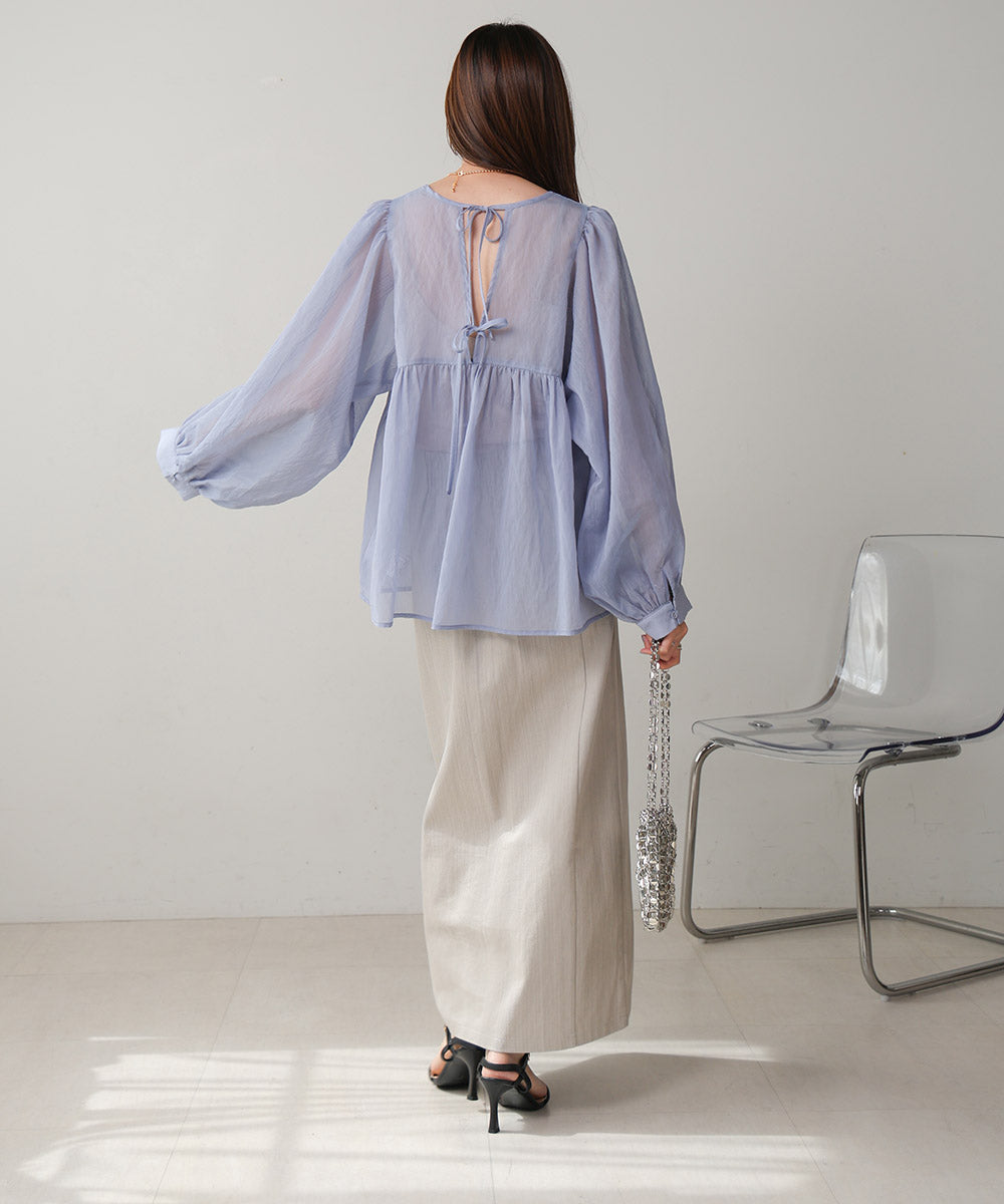 2way sleeve volume ribbon blouse