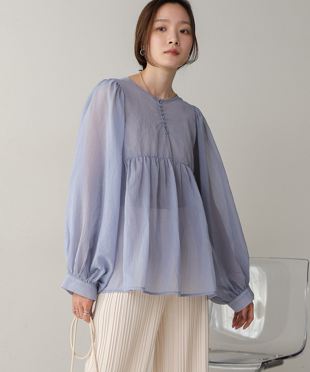 2way sleeve volume ribbon blouse