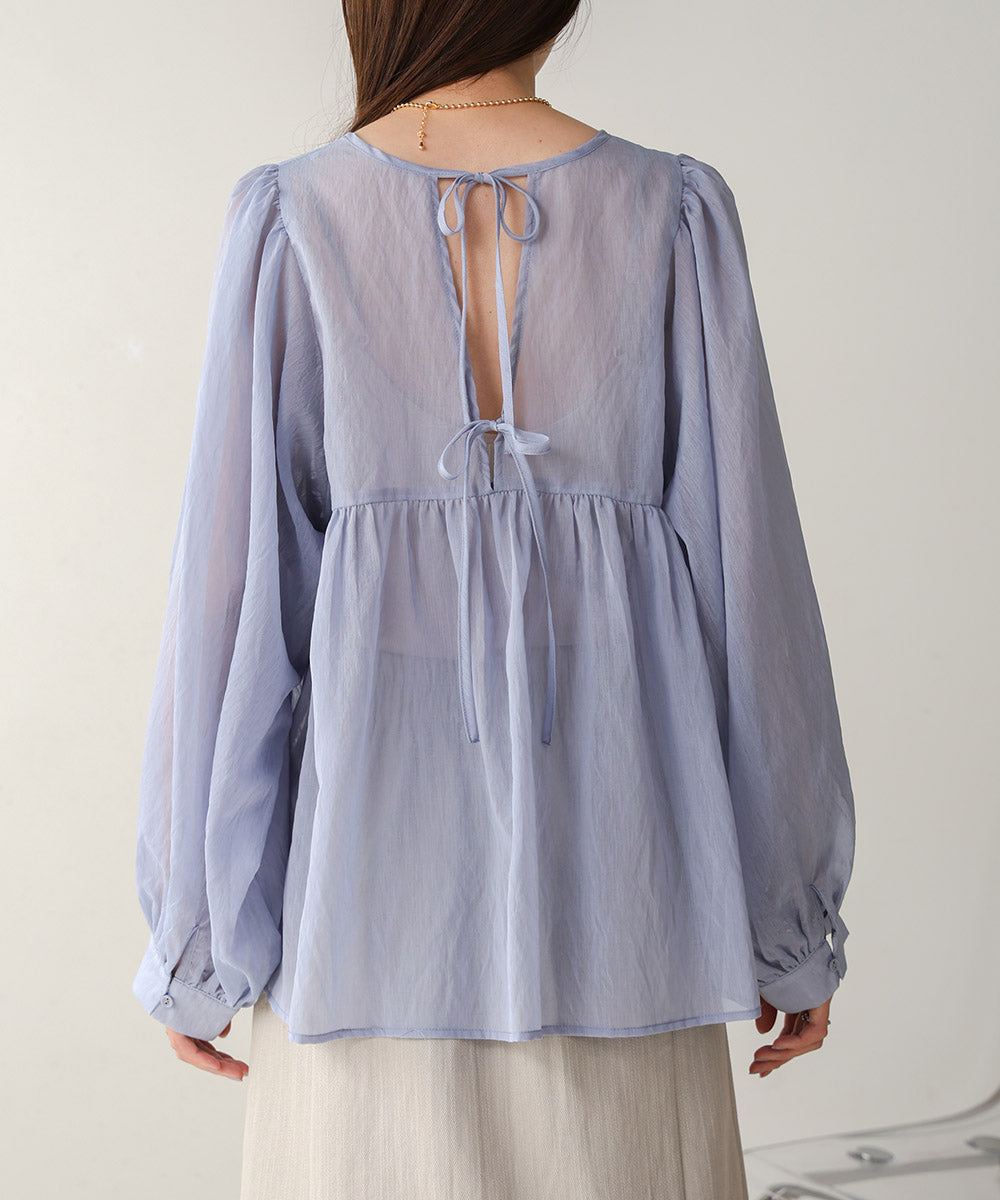 2way sleeve volume ribbon blouse