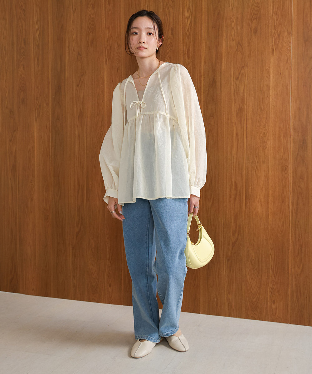 2way sleeve volume ribbon blouse