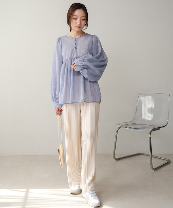 2way sleeve volume ribbon blouse