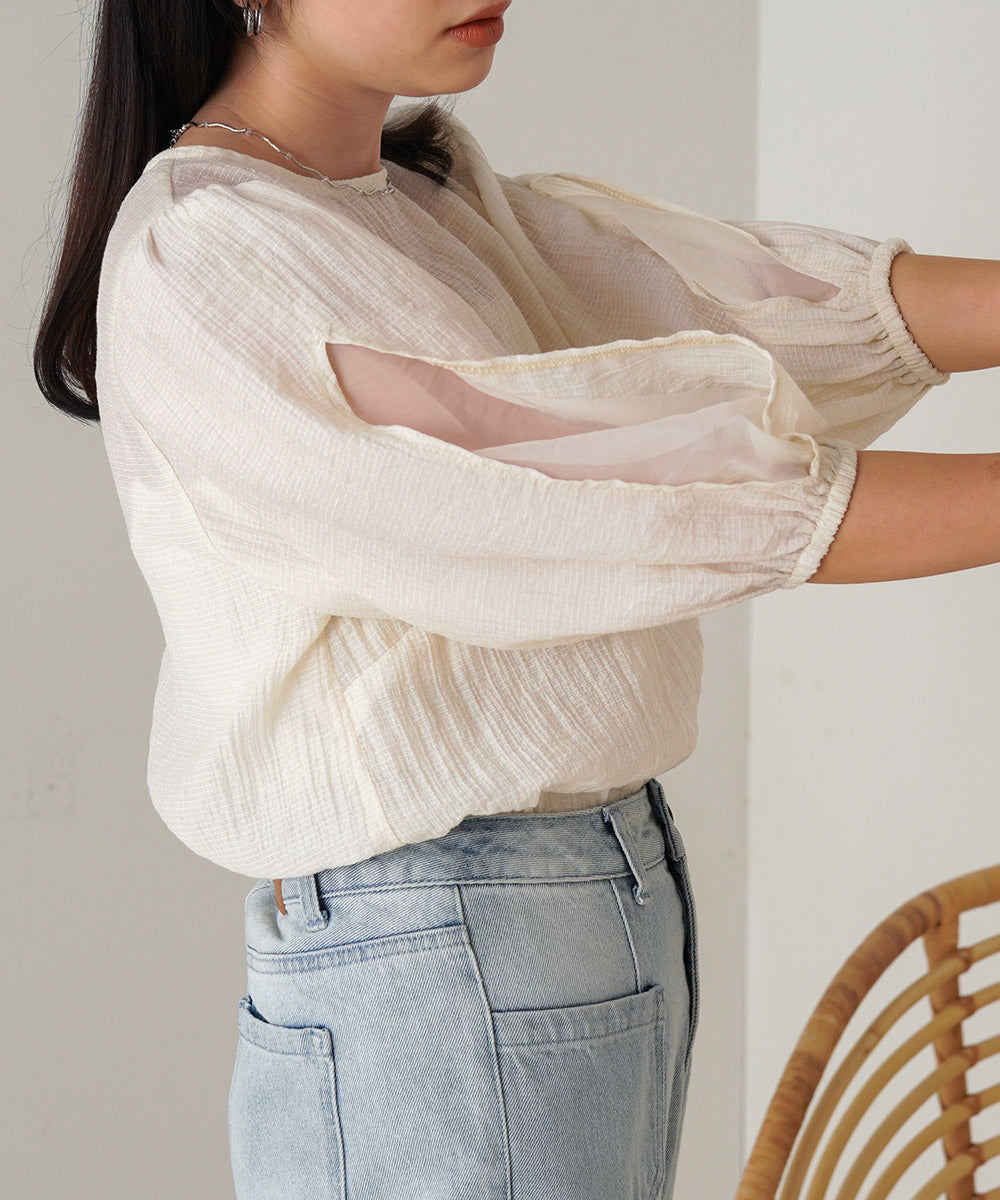 BLOUSE WITH VOLUME SHEER SLEEVES