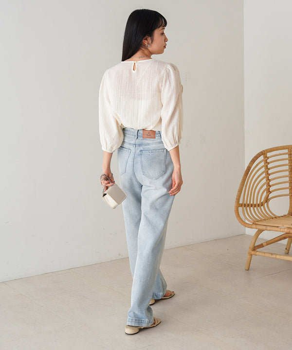 BLOUSE WITH VOLUME SHEER SLEEVES