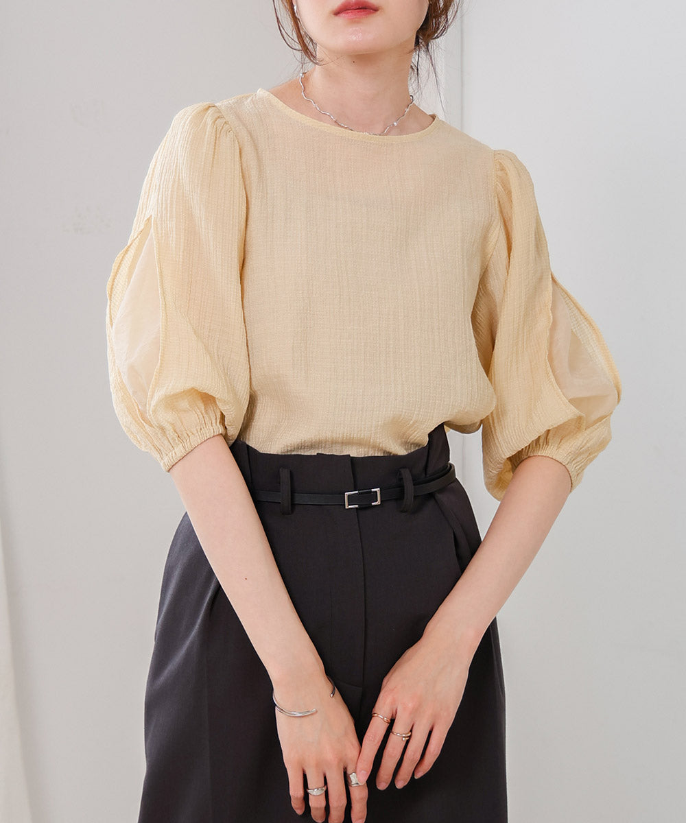 BLOUSE WITH VOLUME SHEER SLEEVES