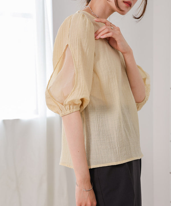 BLOUSE WITH VOLUME SHEER SLEEVES