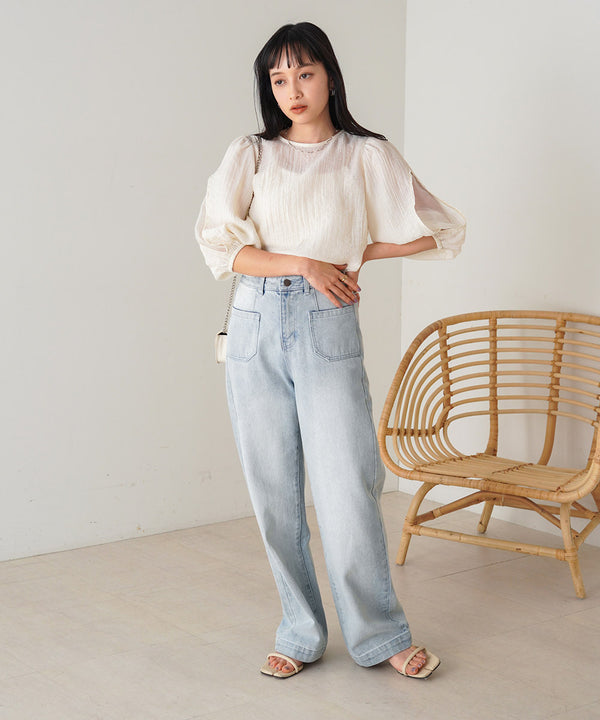 BLOUSE WITH VOLUME SHEER SLEEVES