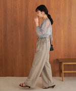 SHEER CHECK LANTERN SLEEVE BLOUSE