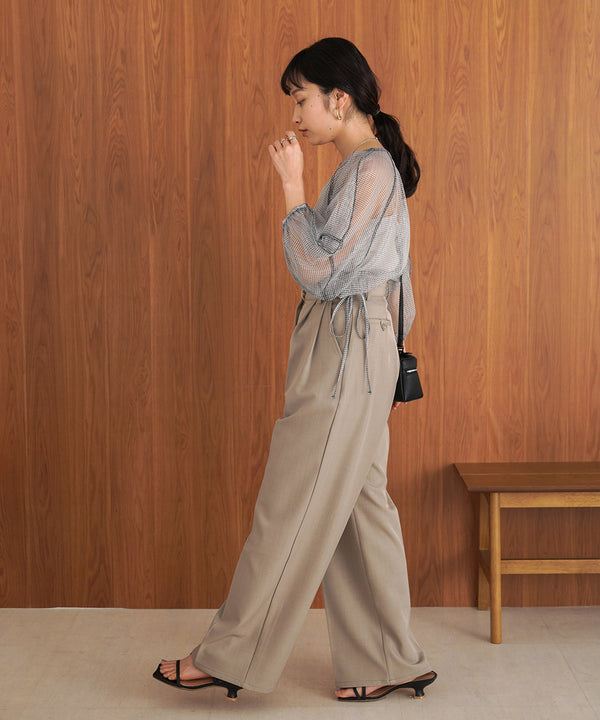 SHEER CHECK LANTERN SLEEVE BLOUSE