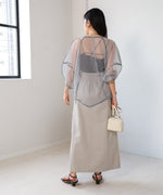 SHEER CHECK LANTERN SLEEVE BLOUSE