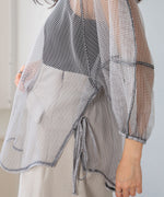 SHEER CHECK LANTERN SLEEVE BLOUSE